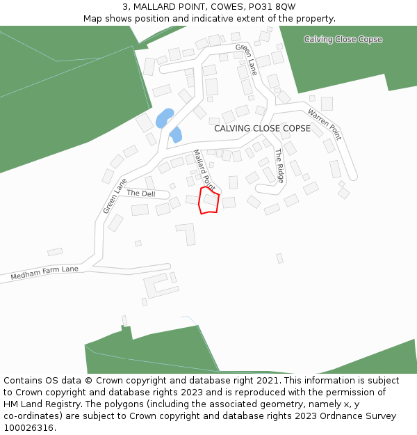 3, MALLARD POINT, COWES, PO31 8QW: Location map and indicative extent of plot