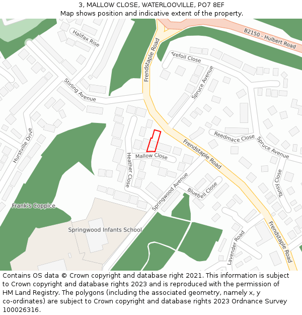 3, MALLOW CLOSE, WATERLOOVILLE, PO7 8EF: Location map and indicative extent of plot