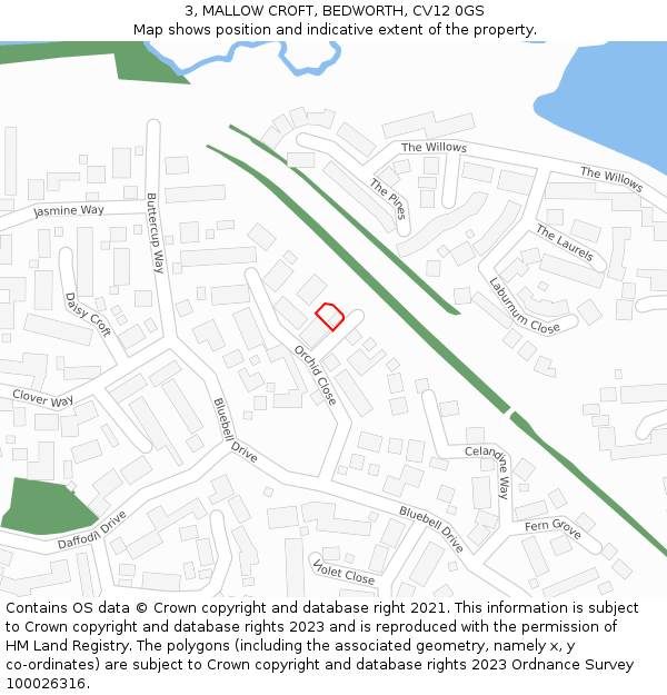 3, MALLOW CROFT, BEDWORTH, CV12 0GS: Location map and indicative extent of plot