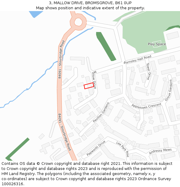 3, MALLOW DRIVE, BROMSGROVE, B61 0UP: Location map and indicative extent of plot