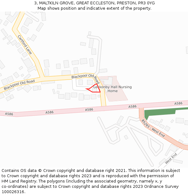 3, MALTKILN GROVE, GREAT ECCLESTON, PRESTON, PR3 0YG: Location map and indicative extent of plot