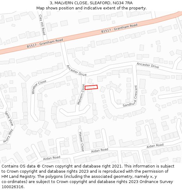 3, MALVERN CLOSE, SLEAFORD, NG34 7RA: Location map and indicative extent of plot