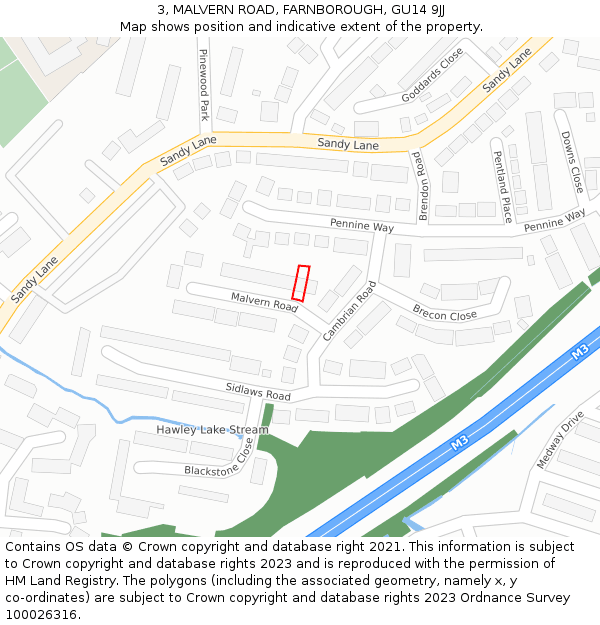3, MALVERN ROAD, FARNBOROUGH, GU14 9JJ: Location map and indicative extent of plot