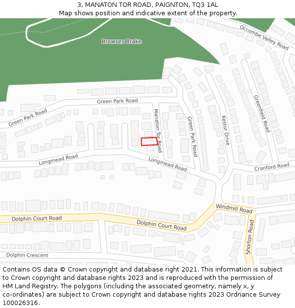 3, MANATON TOR ROAD, PAIGNTON, TQ3 1AL: Location map and indicative extent of plot