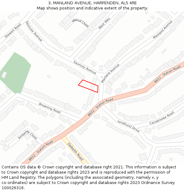 3, MANLAND AVENUE, HARPENDEN, AL5 4RE: Location map and indicative extent of plot