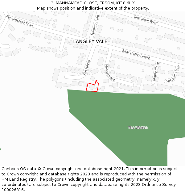 3, MANNAMEAD CLOSE, EPSOM, KT18 6HX: Location map and indicative extent of plot