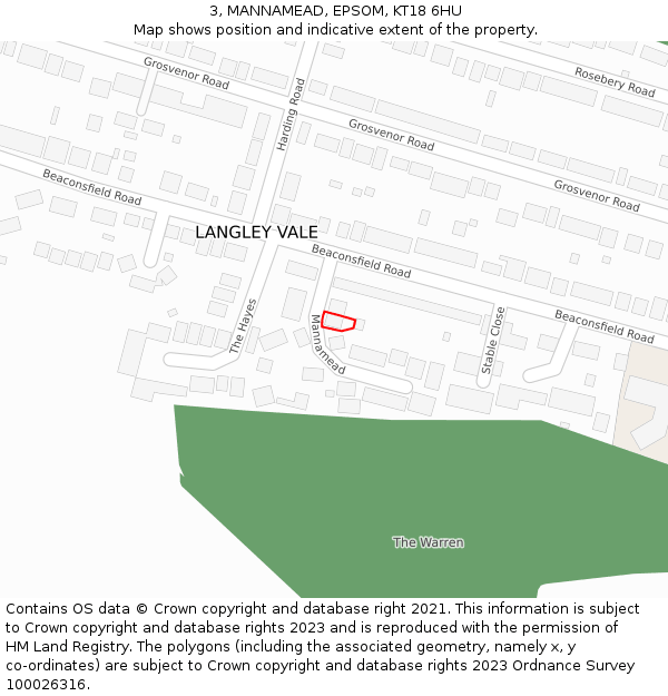 3, MANNAMEAD, EPSOM, KT18 6HU: Location map and indicative extent of plot