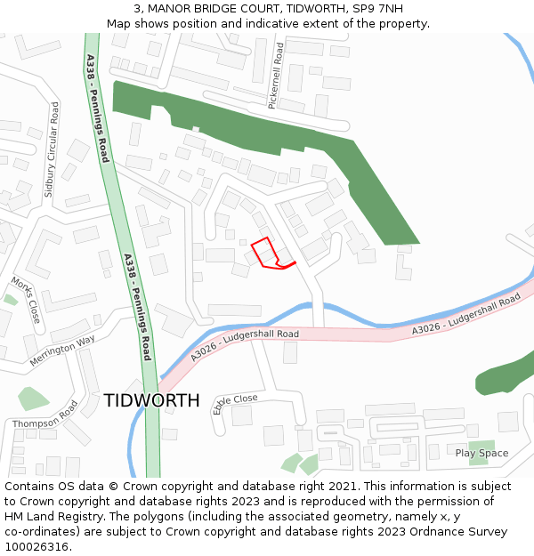 3, MANOR BRIDGE COURT, TIDWORTH, SP9 7NH: Location map and indicative extent of plot