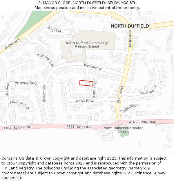 3, MANOR CLOSE, NORTH DUFFIELD, SELBY, YO8 5TL: Location map and indicative extent of plot