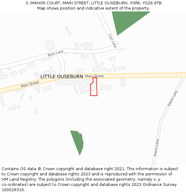 3, MANOR COURT, MAIN STREET, LITTLE OUSEBURN, YORK, YO26 9TB: Location map and indicative extent of plot