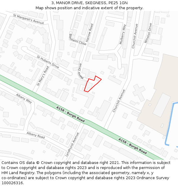 3, MANOR DRIVE, SKEGNESS, PE25 1GN: Location map and indicative extent of plot