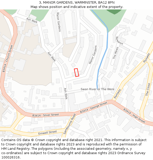 3, MANOR GARDENS, WARMINSTER, BA12 8PN: Location map and indicative extent of plot