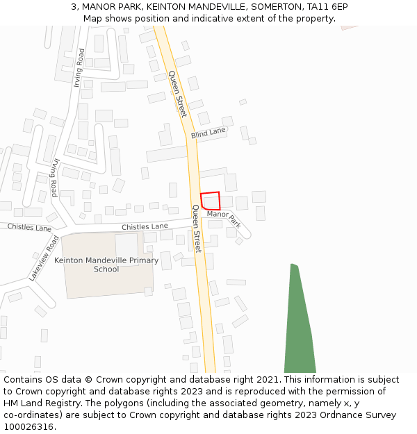 3, MANOR PARK, KEINTON MANDEVILLE, SOMERTON, TA11 6EP: Location map and indicative extent of plot