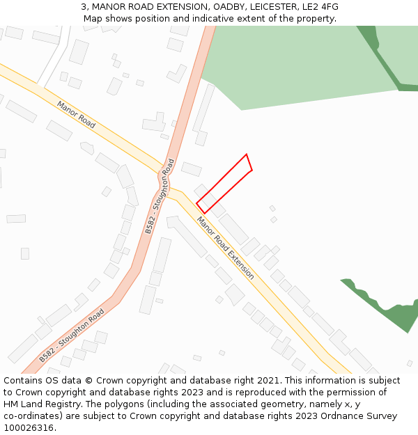3, MANOR ROAD EXTENSION, OADBY, LEICESTER, LE2 4FG: Location map and indicative extent of plot