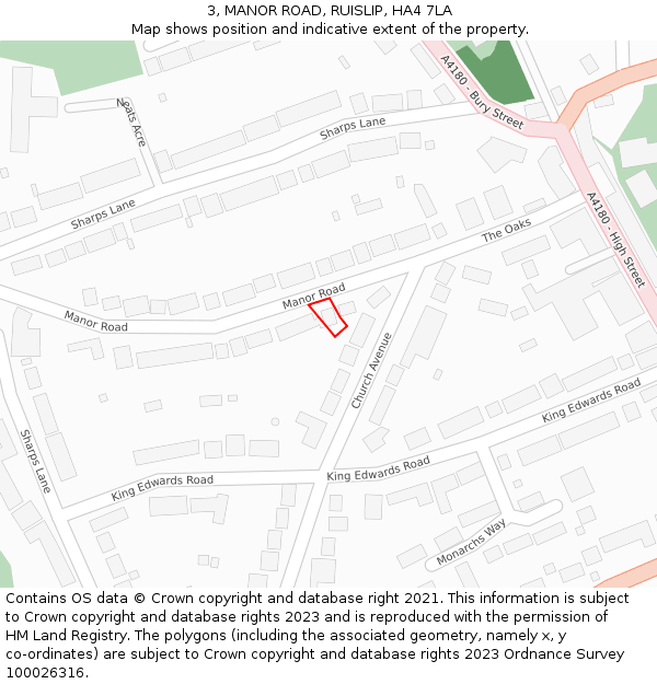 3, MANOR ROAD, RUISLIP, HA4 7LA: Location map and indicative extent of plot