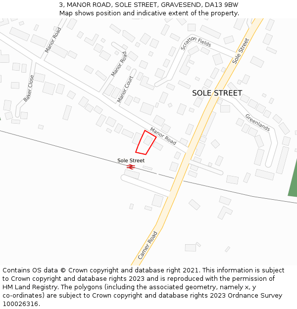 3, MANOR ROAD, SOLE STREET, GRAVESEND, DA13 9BW: Location map and indicative extent of plot