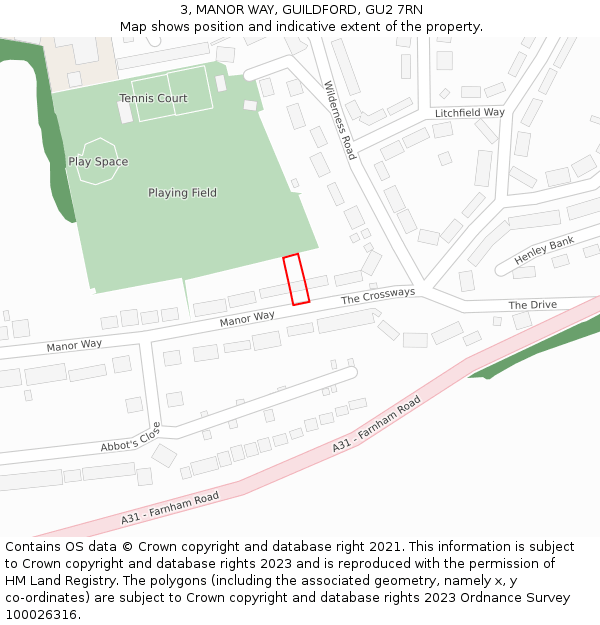 3, MANOR WAY, GUILDFORD, GU2 7RN: Location map and indicative extent of plot