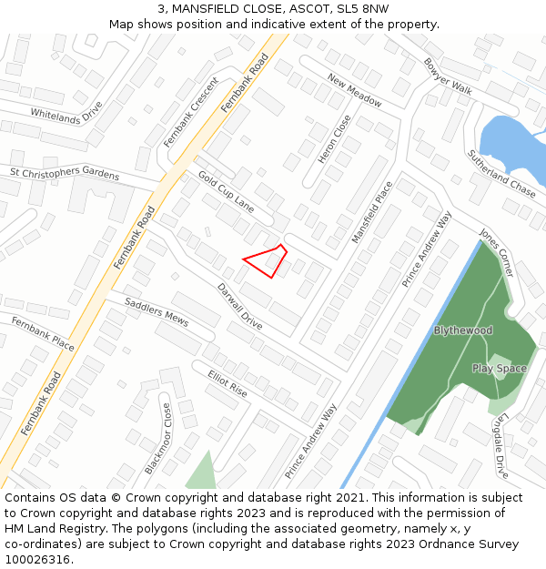 3, MANSFIELD CLOSE, ASCOT, SL5 8NW: Location map and indicative extent of plot