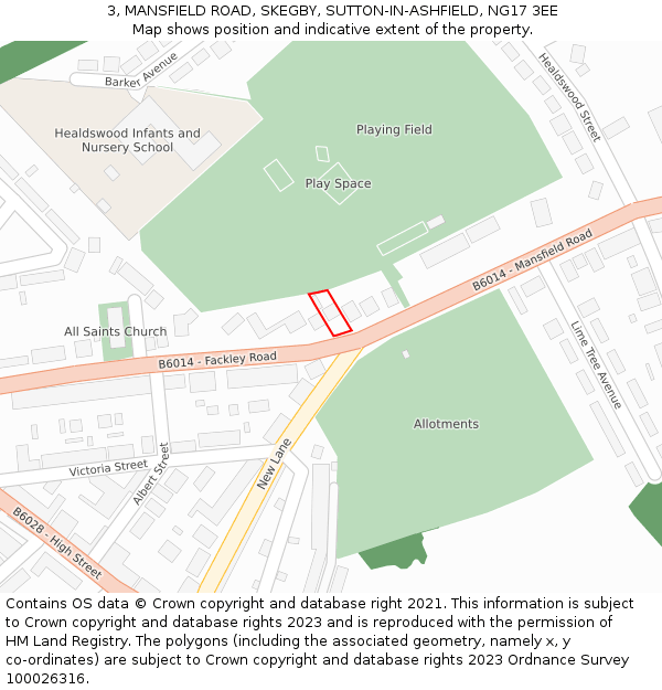 3, MANSFIELD ROAD, SKEGBY, SUTTON-IN-ASHFIELD, NG17 3EE: Location map and indicative extent of plot