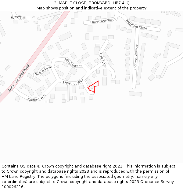 3, MAPLE CLOSE, BROMYARD, HR7 4LQ: Location map and indicative extent of plot