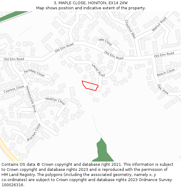 3, MAPLE CLOSE, HONITON, EX14 2XW: Location map and indicative extent of plot
