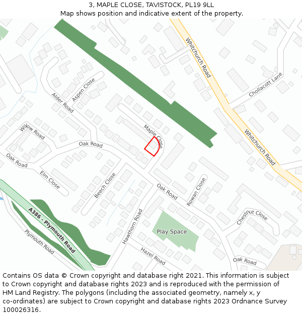 3, MAPLE CLOSE, TAVISTOCK, PL19 9LL: Location map and indicative extent of plot