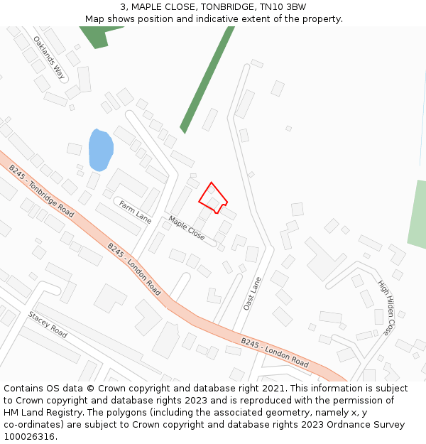 3, MAPLE CLOSE, TONBRIDGE, TN10 3BW: Location map and indicative extent of plot