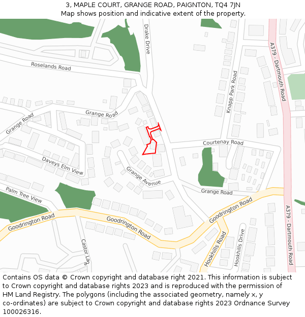 3, MAPLE COURT, GRANGE ROAD, PAIGNTON, TQ4 7JN: Location map and indicative extent of plot