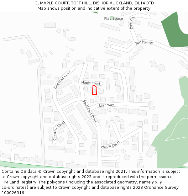 3, MAPLE COURT, TOFT HILL, BISHOP AUCKLAND, DL14 0TB: Location map and indicative extent of plot