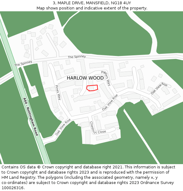 3, MAPLE DRIVE, MANSFIELD, NG18 4UY: Location map and indicative extent of plot