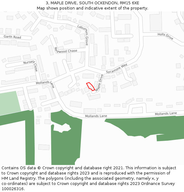 3, MAPLE DRIVE, SOUTH OCKENDON, RM15 6XE: Location map and indicative extent of plot