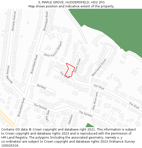 3, MAPLE GROVE, HUDDERSFIELD, HD2 2FG: Location map and indicative extent of plot