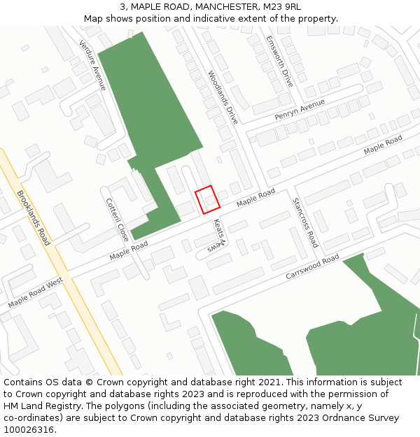 3, MAPLE ROAD, MANCHESTER, M23 9RL: Location map and indicative extent of plot