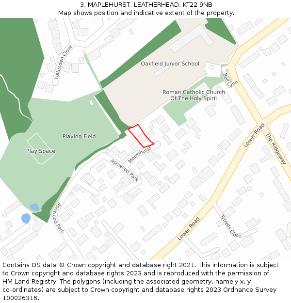 3, MAPLEHURST, LEATHERHEAD, KT22 9NB: Location map and indicative extent of plot