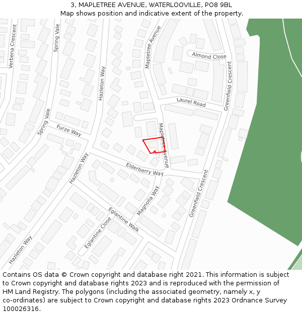 3, MAPLETREE AVENUE, WATERLOOVILLE, PO8 9BL: Location map and indicative extent of plot