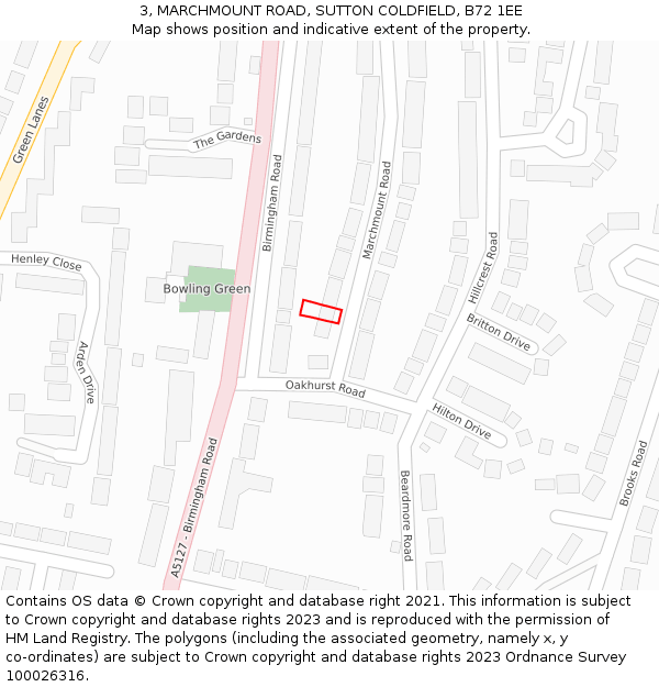 3, MARCHMOUNT ROAD, SUTTON COLDFIELD, B72 1EE: Location map and indicative extent of plot