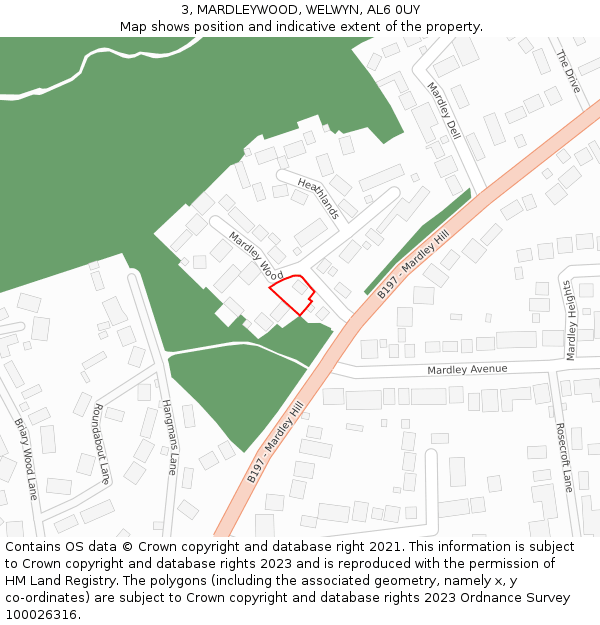 3, MARDLEYWOOD, WELWYN, AL6 0UY: Location map and indicative extent of plot