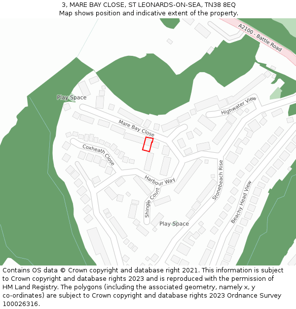 3, MARE BAY CLOSE, ST LEONARDS-ON-SEA, TN38 8EQ: Location map and indicative extent of plot