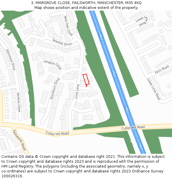 3, MARGROVE CLOSE, FAILSWORTH, MANCHESTER, M35 9XQ: Location map and indicative extent of plot