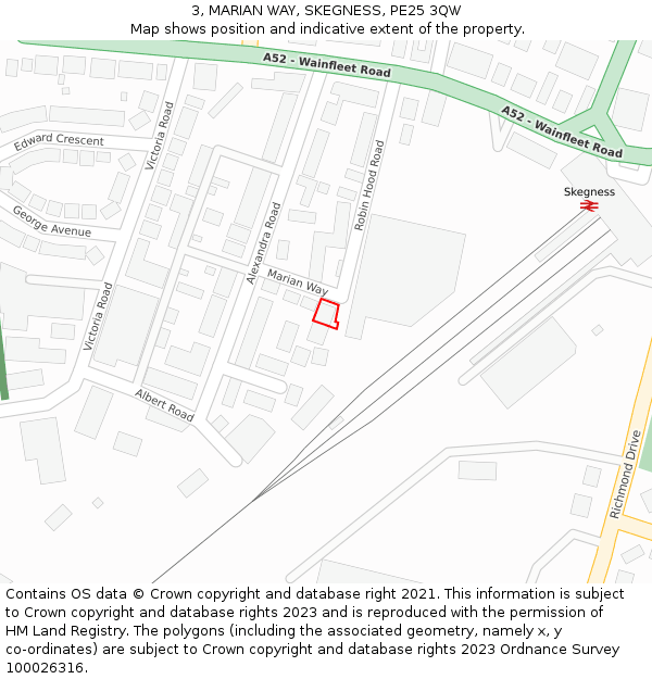 3, MARIAN WAY, SKEGNESS, PE25 3QW: Location map and indicative extent of plot