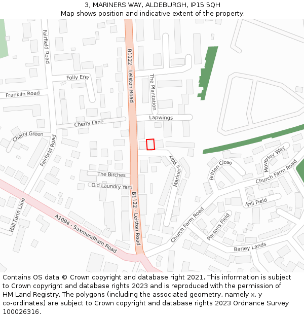 3, MARINERS WAY, ALDEBURGH, IP15 5QH: Location map and indicative extent of plot