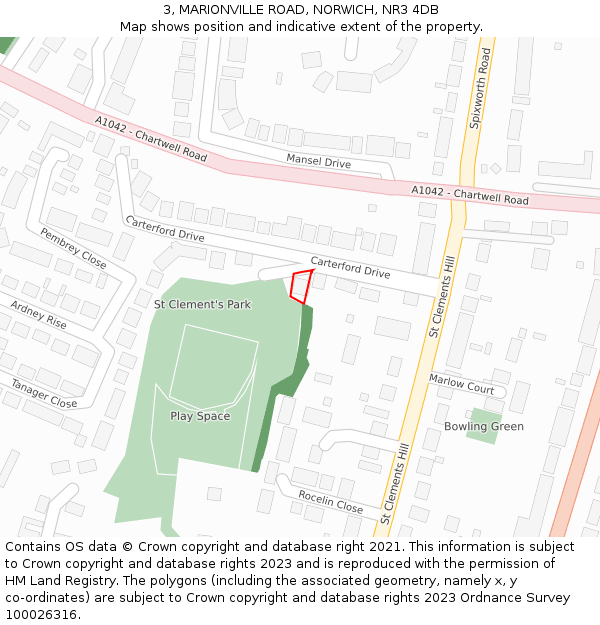 3, MARIONVILLE ROAD, NORWICH, NR3 4DB: Location map and indicative extent of plot