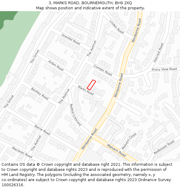 3, MARKS ROAD, BOURNEMOUTH, BH9 2XQ: Location map and indicative extent of plot