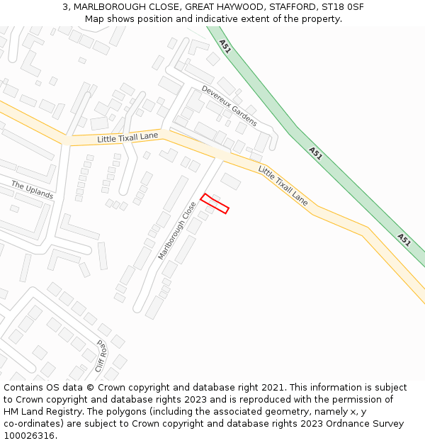 3, MARLBOROUGH CLOSE, GREAT HAYWOOD, STAFFORD, ST18 0SF: Location map and indicative extent of plot