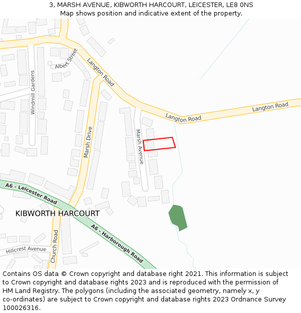 3, MARSH AVENUE, KIBWORTH HARCOURT, LEICESTER, LE8 0NS: Location map and indicative extent of plot