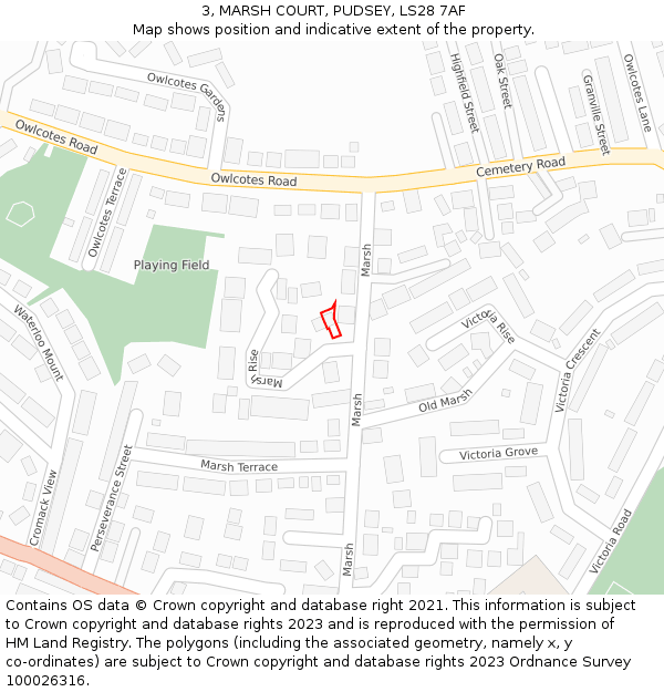 3, MARSH COURT, PUDSEY, LS28 7AF: Location map and indicative extent of plot