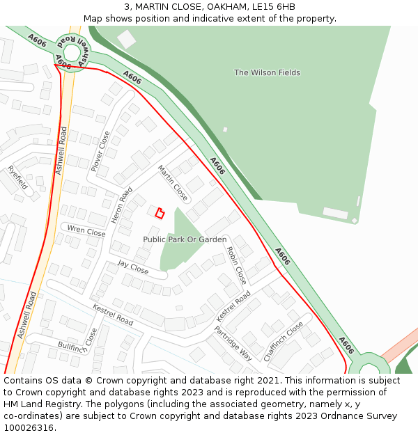 3, MARTIN CLOSE, OAKHAM, LE15 6HB: Location map and indicative extent of plot