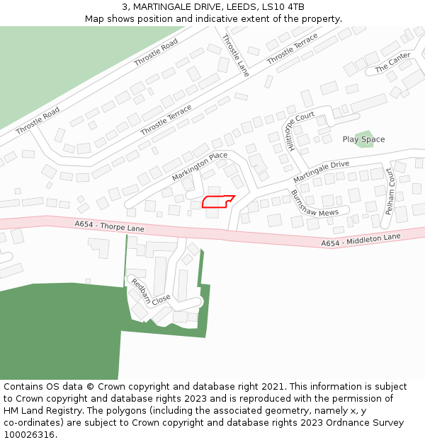 3, MARTINGALE DRIVE, LEEDS, LS10 4TB: Location map and indicative extent of plot