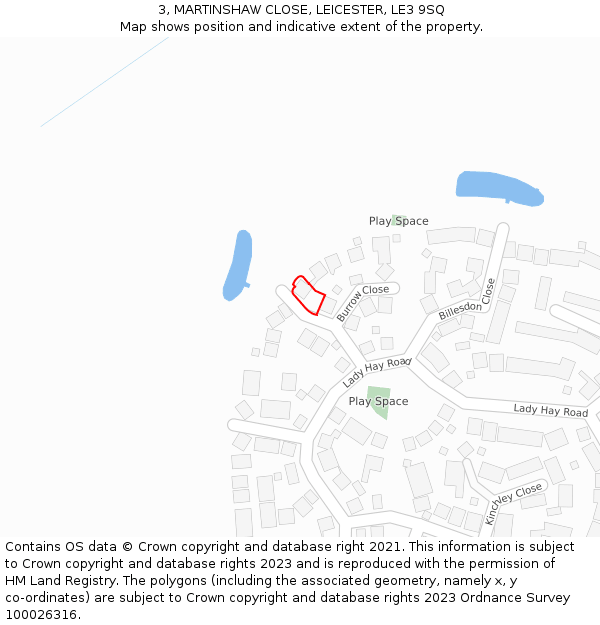 3, MARTINSHAW CLOSE, LEICESTER, LE3 9SQ: Location map and indicative extent of plot