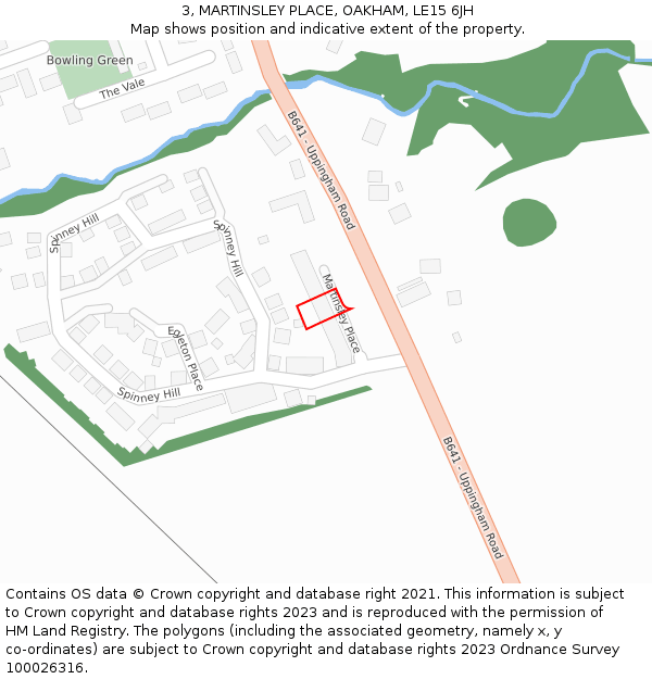 3, MARTINSLEY PLACE, OAKHAM, LE15 6JH: Location map and indicative extent of plot